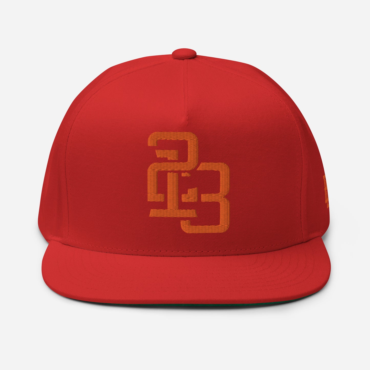 "213" Flat Bill Cap | Yupoong 6007 | E Luna ESSENTIAL Duocrest 2 Orange Thread Front & Left Side Logos