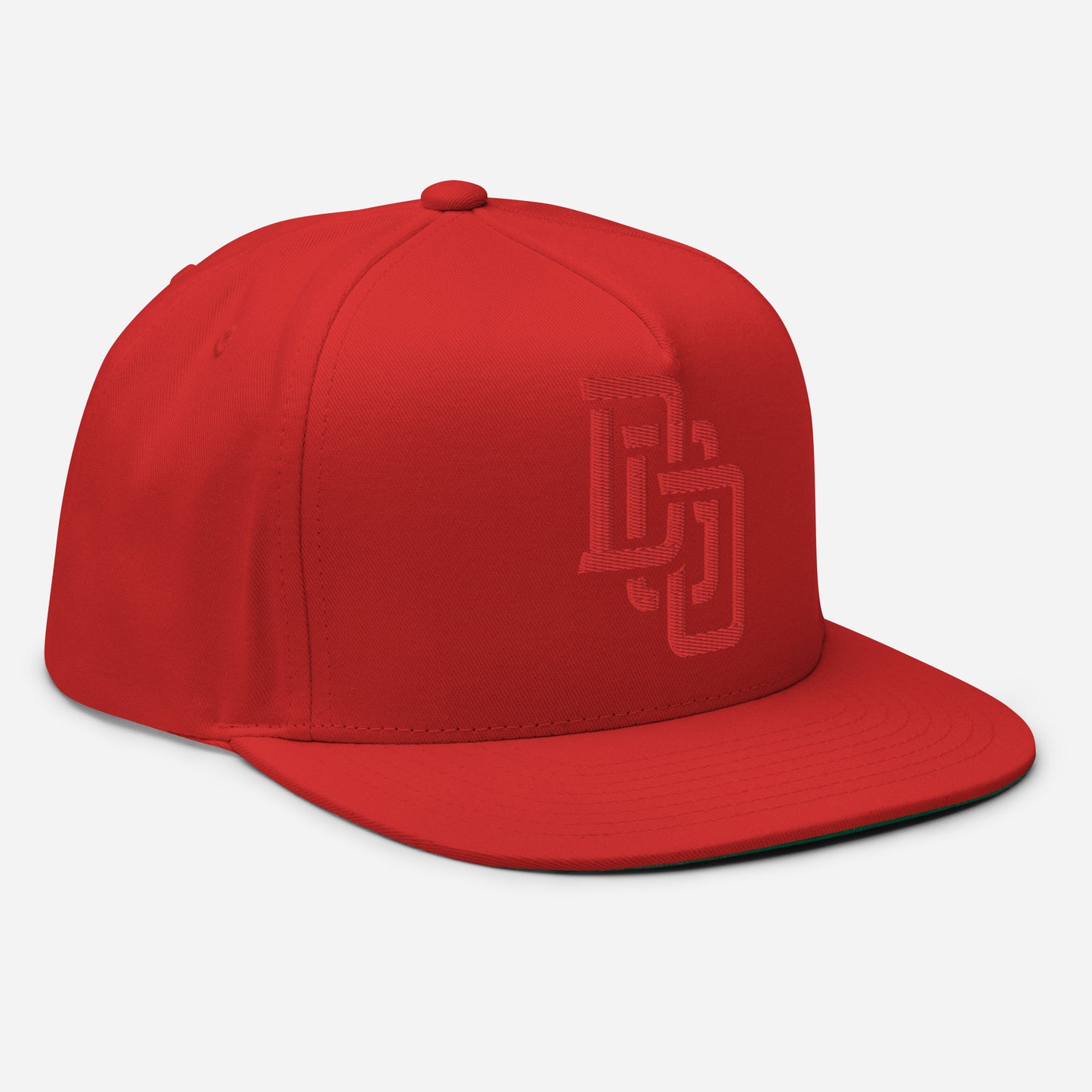 "DGO" Flat Bill Cap | Yupoong 6007 | E Luna Brand ESSENTIAL Duocrest 2 Red Thread Logos: Front & Left