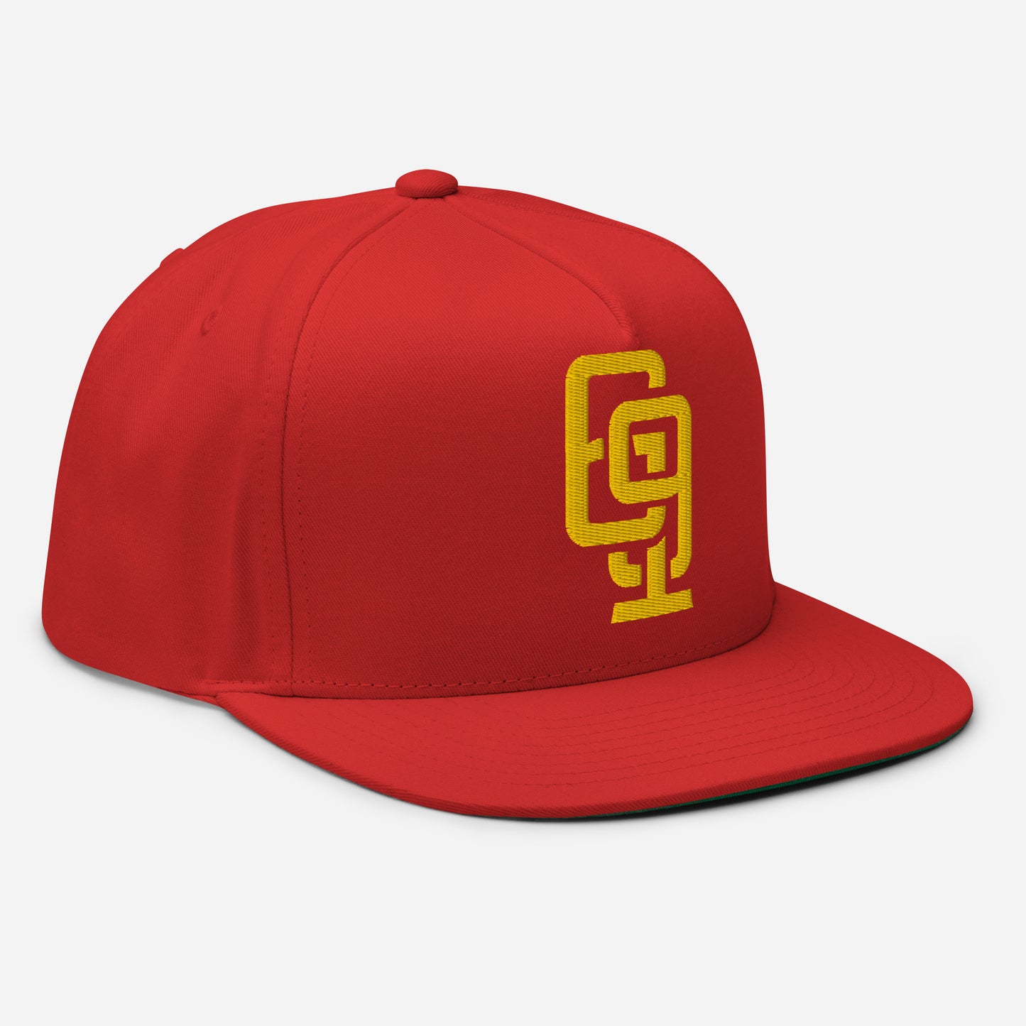 "619" Flat Bill Cap | Yupoong 6007 | E Luna Brand ESSENTIAL Duocrest 2 Gold Thread Logos: Front & Left