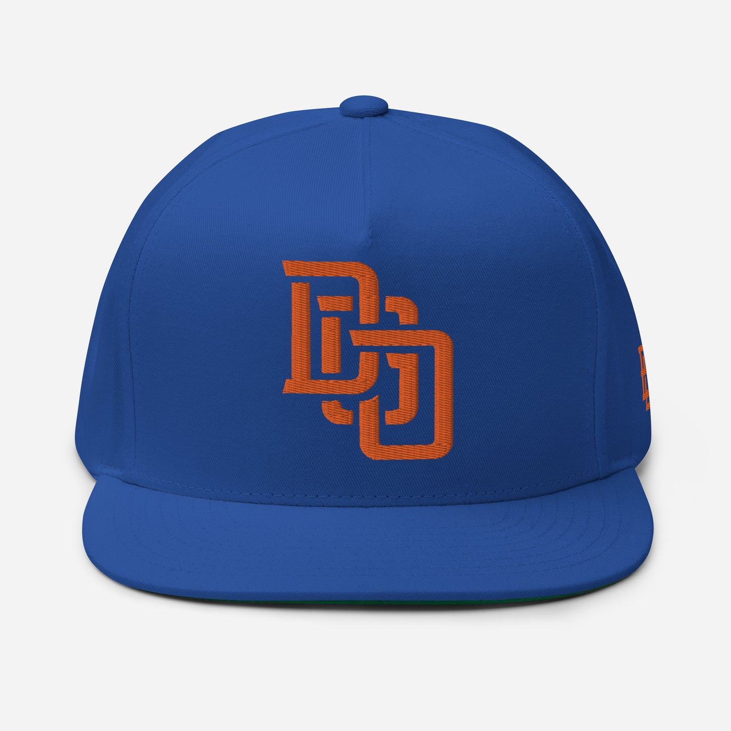 "DGO" Flat Bill Cap | Yupoong 6007 | E Luna Brand ESSENTIAL Duocrest 2 Orange Thread Logos: Front & Left