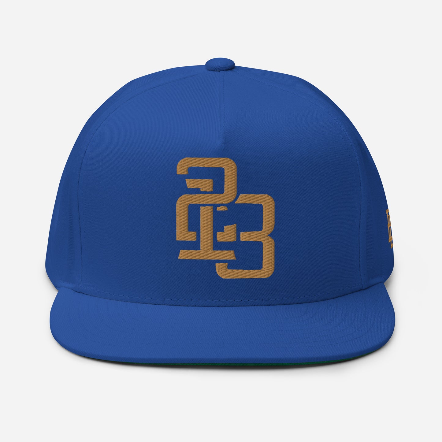 "213" Flat Bill Cap | Yupoong 6007 | E Luna SELECT Tricrest 3 Old Gold Thread Front, Left Side & Back Logos