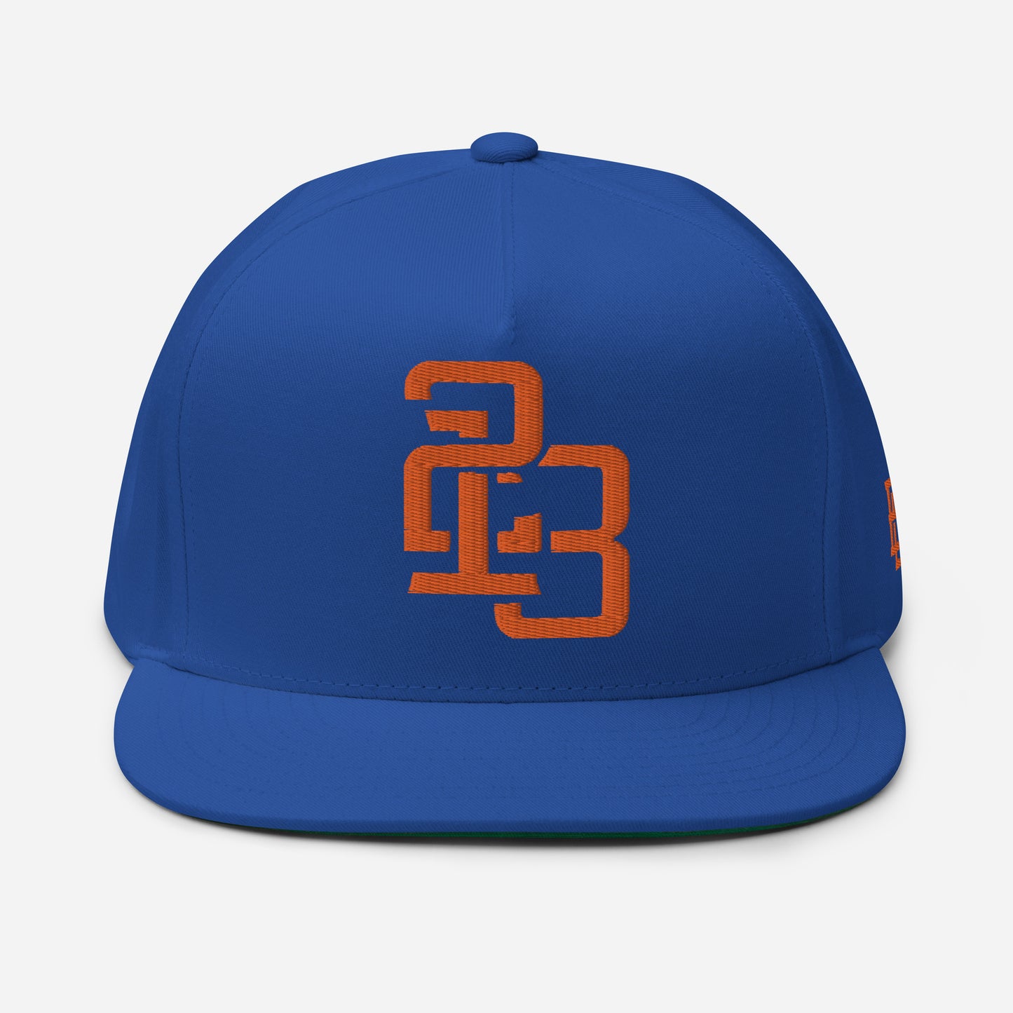 "213" Flat Bill Cap | Yupoong 6007 | E Luna ESSENTIAL Duocrest 2 Orange Thread Front & Left Side Logos