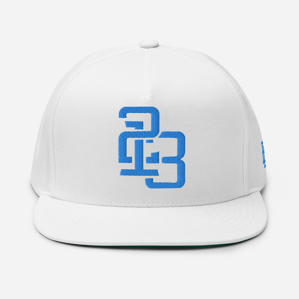 "213" Flat Bill Cap | Yupoong 6007 | E Luna ESSENTIAL Duocrest 2 Aqua/Teal Thread Front & Left Side Logos