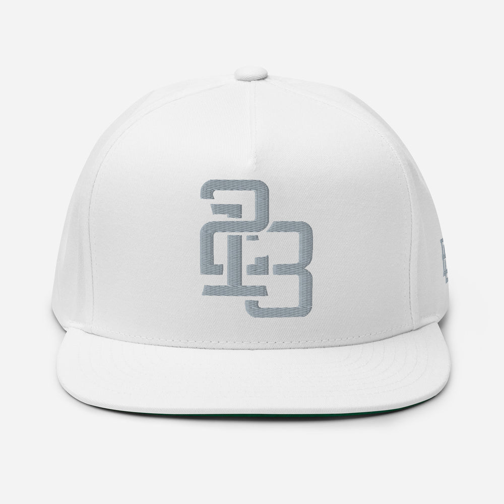"213" Flat Bill Cap | Yupoong 6007 | E Luna ESSENTIAL Duocrest 2 Grey Thread Front & Left Side Logos