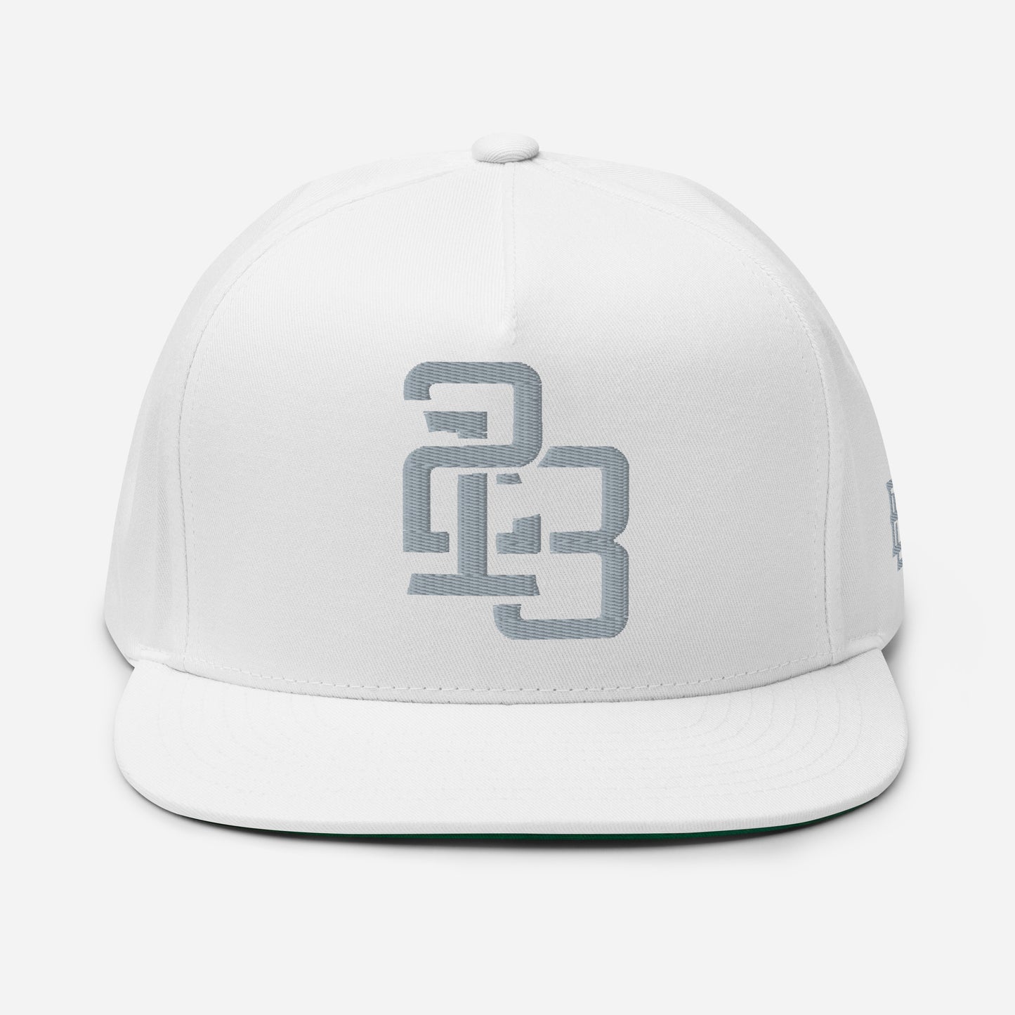 "213" Flat Bill Cap | Yupoong 6007 | E Luna SELECT Tricrest 3 Grey Thread Front, Left Side & Back Logos