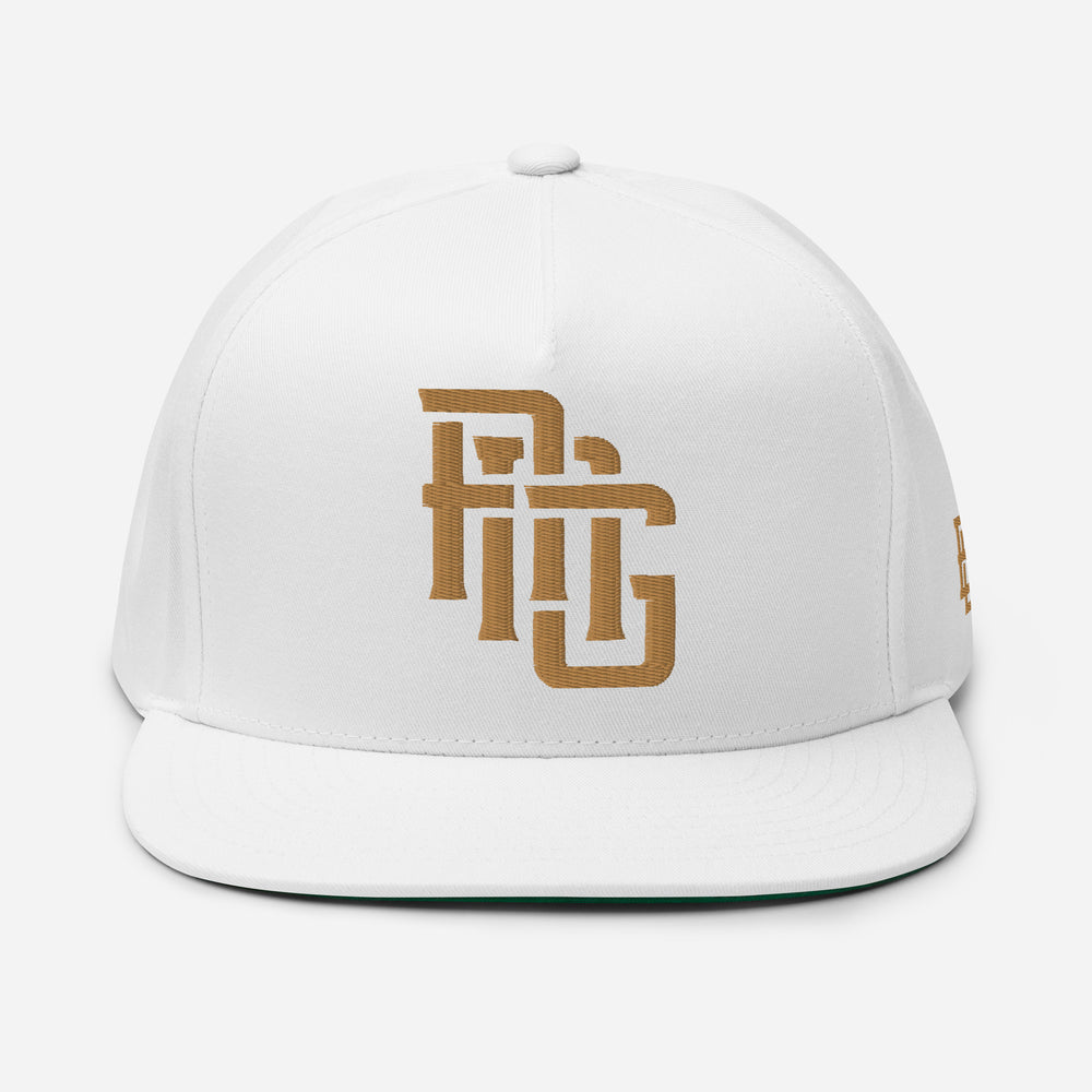 "ANG" Flat Bill Cap | E Luna Brand ESSENTIAL | 2 Old Gold Thread Logos