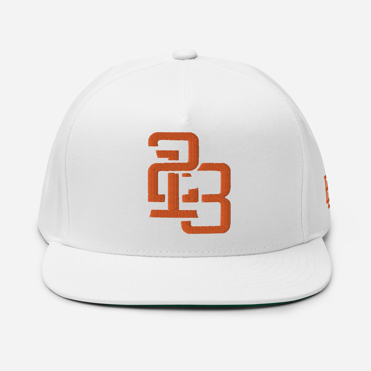 "213" Flat Bill Cap | Yupoong 6007 | E Luna ESSENTIAL Duocrest 2 Orange Thread Front & Left Side Logos