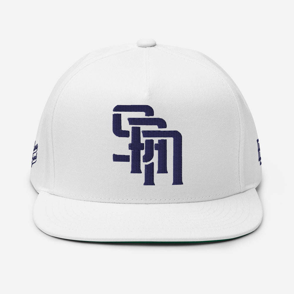 Gorra "SAN" de Visera Plana | E Luna Brand PREMIUM | 4 Logotipos Azules Marinos Bordados | Edición 3D Puff