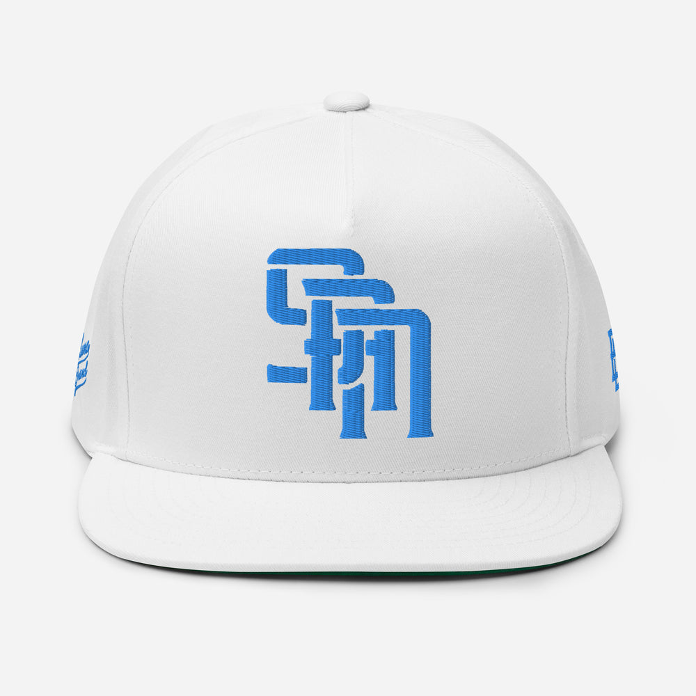 Gorra de visera plana "SAN" | E Luna Brand PREMIUM | 4 logotipos en hilo aguamarina/verde azulado | Edición 3D Puff