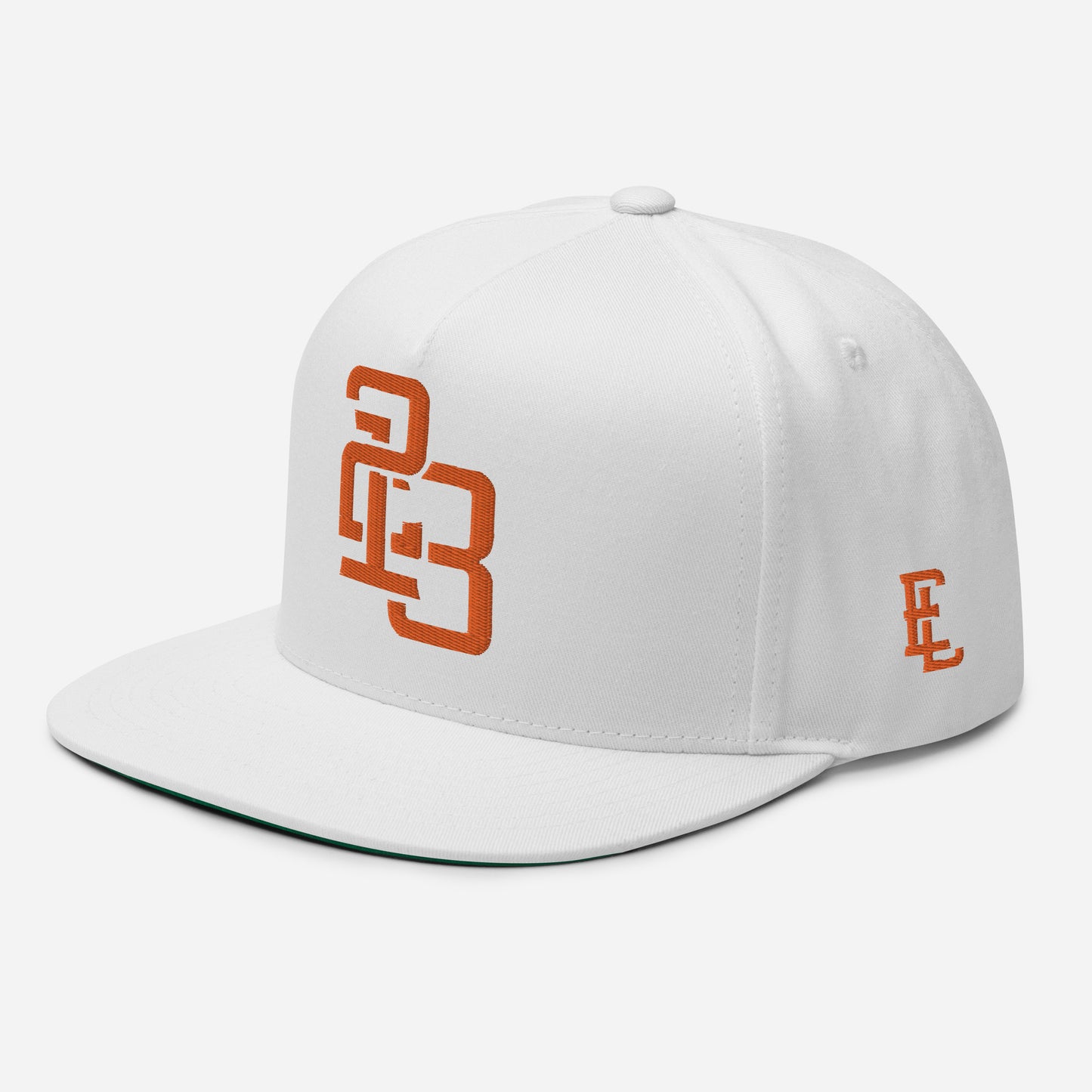 "213" Flat Bill Cap | Yupoong 6007 | E Luna ESSENTIAL Duocrest 2 Orange Thread Front & Left Side Logos