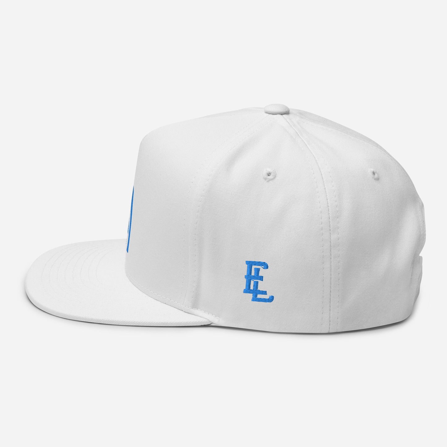 "SAN" Flat Bill Cap | Yupoong 6007 | E Luna Brand ESSENTIAL Duocrest 2 Aqua/Teal Thread Logos: Front & Left