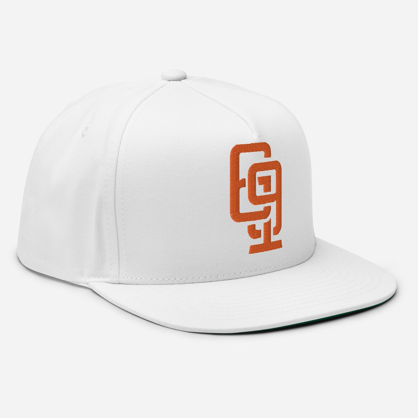 "619" Flat Bill Cap | Yupoong 6007 | E Luna Brand ESSENTIAL Duocrest 2 Orange Thread Logos: Front & Left