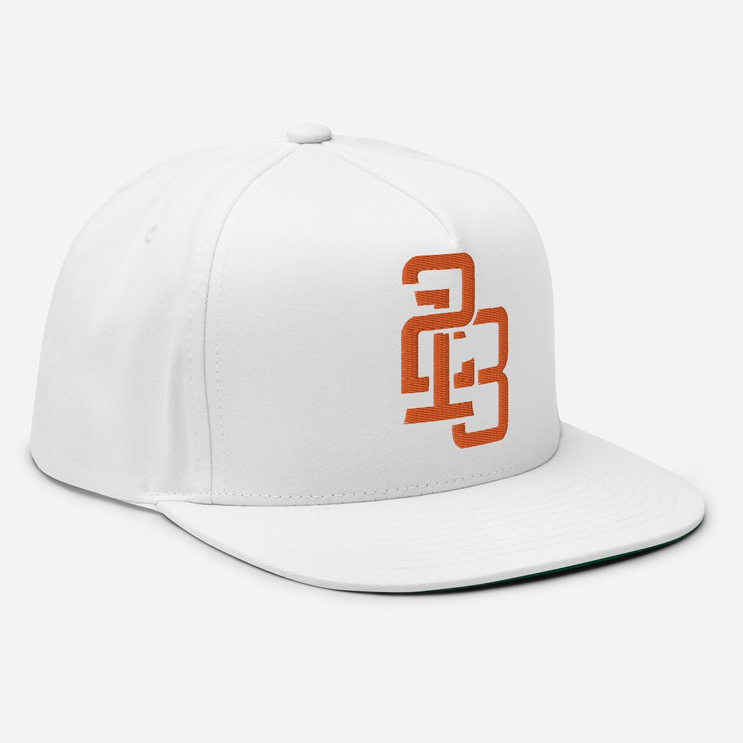"213" Flat Bill Cap | Yupoong 6007 | E Luna ESSENTIAL Duocrest 2 Orange Thread Front & Left Side Logos
