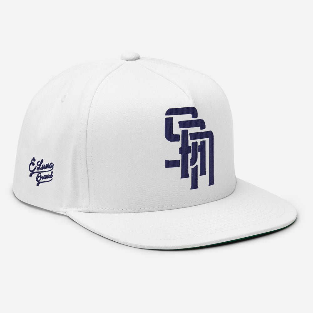 Gorra "SAN" de Visera Plana | E Luna Brand PREMIUM | 4 Logotipos Azules Marinos Bordados | Edición 3D Puff