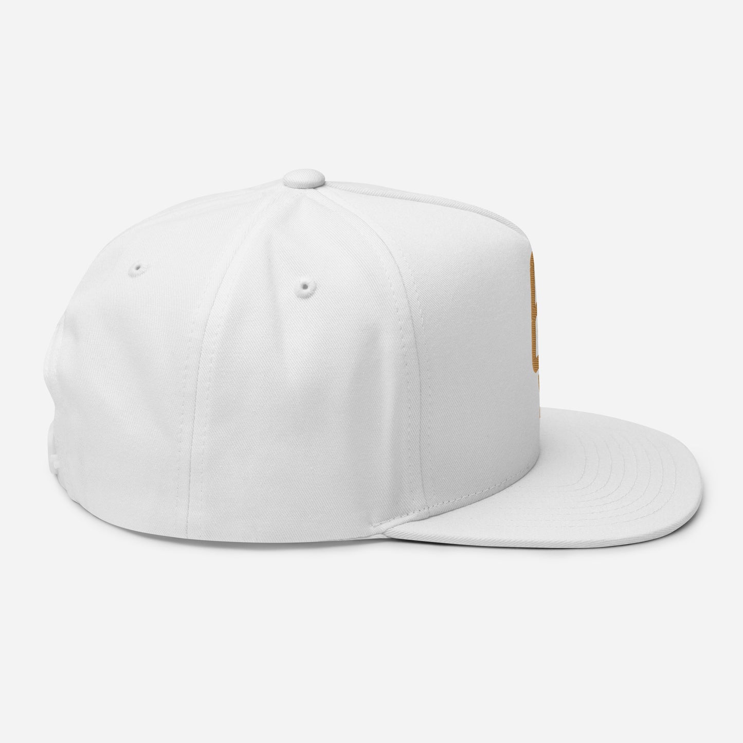 "619" Flat Bill Cap | Yupoong 6007 | E Luna Brand ESSENTIAL Duocrest 2 Old Gold Thread Logos: Front & Left
