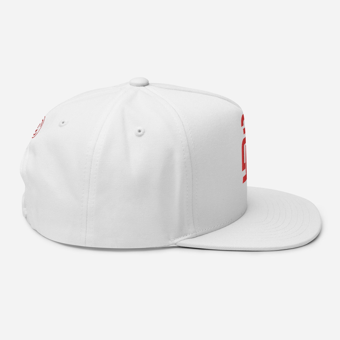 "213" Flat Bill Cap | Yupoong 6007 | E Luna SELECT Tricrest 3 Red Thread Front, Left Side & Back Logos