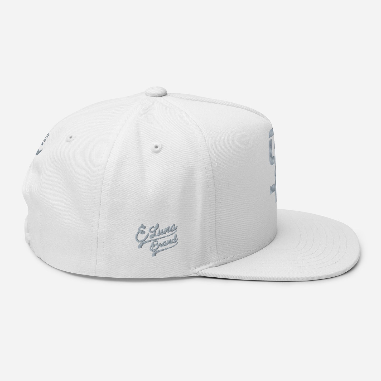 "SAN" Flat Bill Cap | E Luna Brand PREMIUM | 4 Grey Thread Logos | 3D Puff Edition