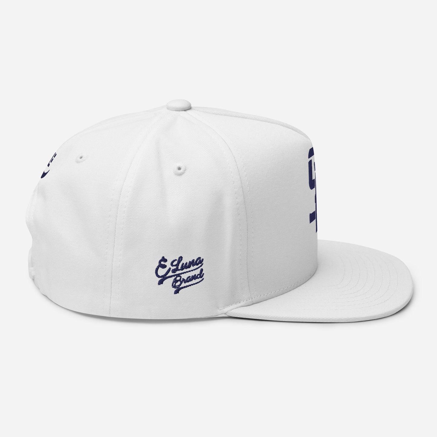 "SAN" Flat Bill Cap | E Luna Brand PREMIUM | 4 Navy Thread Logos | 3D Puff Edition