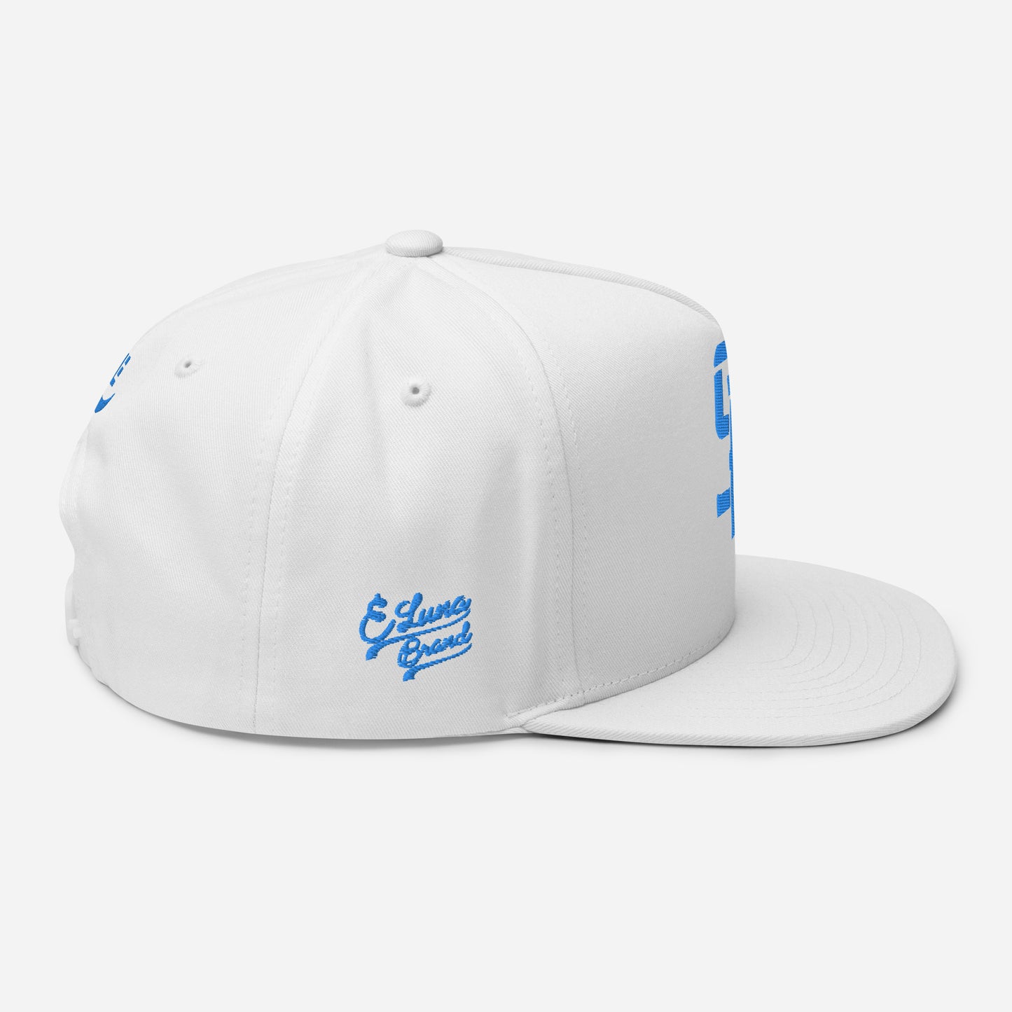 "SAN" Flat Bill Cap | E Luna Brand PREMIUM | 4 Aqua/Teal Thread Logos | 3D Puff Edition