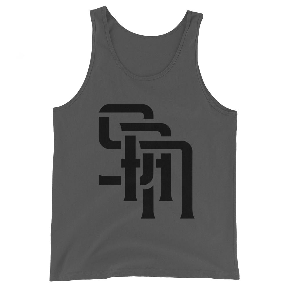 "SAN" Men’s Staple Tank Top | E Luna Brand CHOICE | 2 Black Logos: Front & Outside Back Label