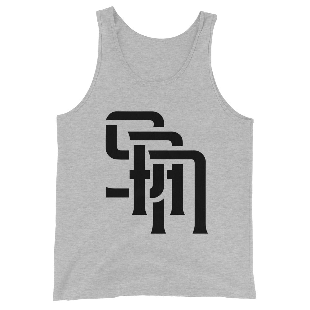 "SAN" Men’s Staple Tank Top | E Luna Brand CHOICE | 2 Black Logos: Front & Outside Back Label