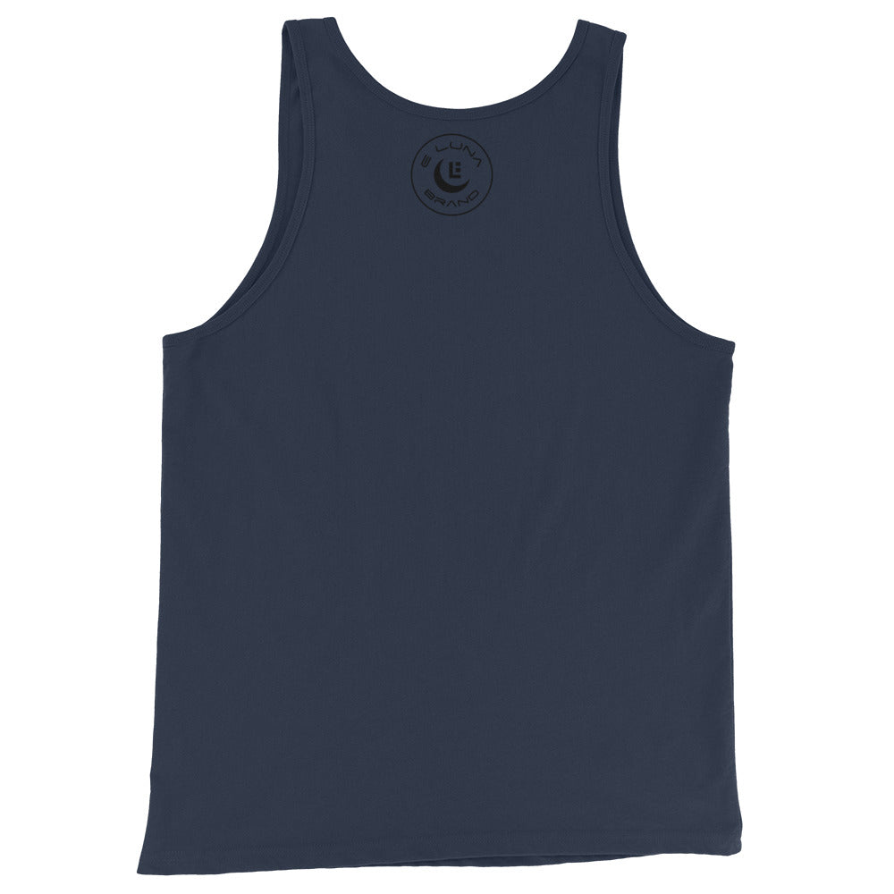 "SAN" Men’s Staple Tank Top | E Luna Brand CHOICE | 2 Black Logos: Front & Outside Back Label