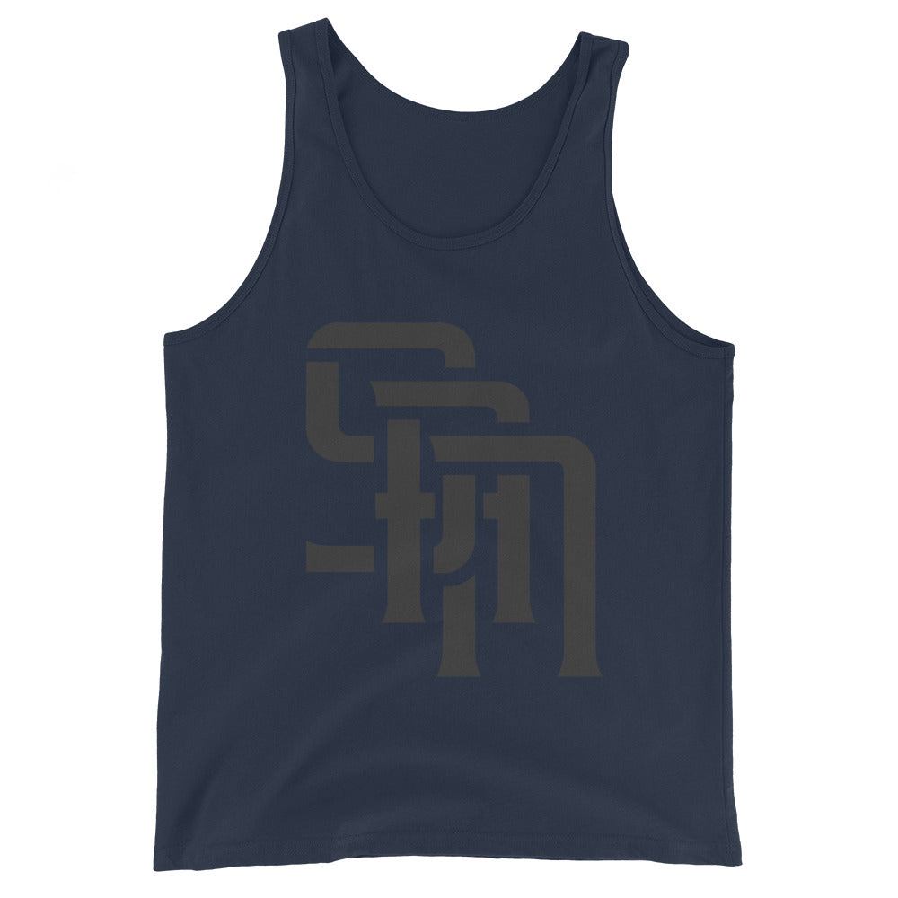 "SAN" Men’s Staple Tank Top | E Luna Brand CHOICE | 2 Black Logos: Front & Outside Back Label