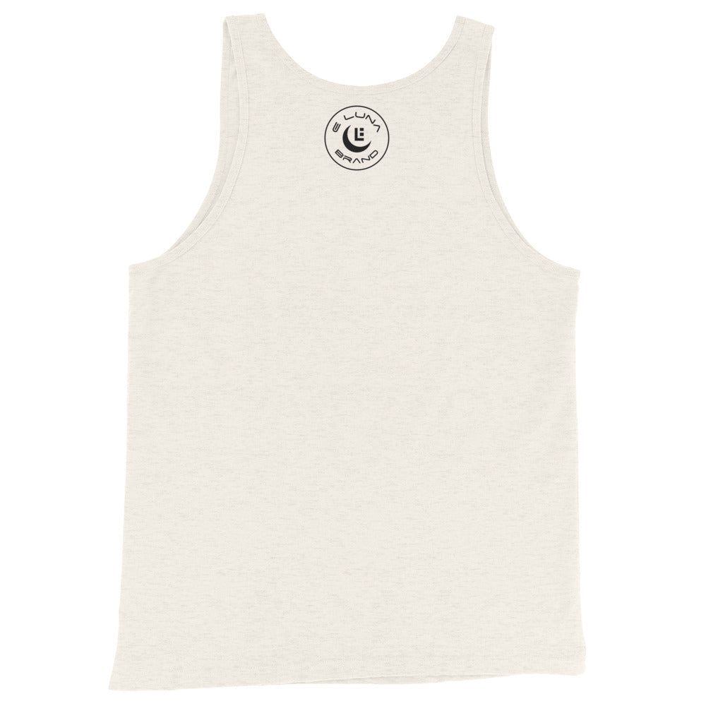 "SAN" Men’s Staple Tank Top | E Luna Brand CHOICE | 2 Black Logos: Front & Outside Back Label