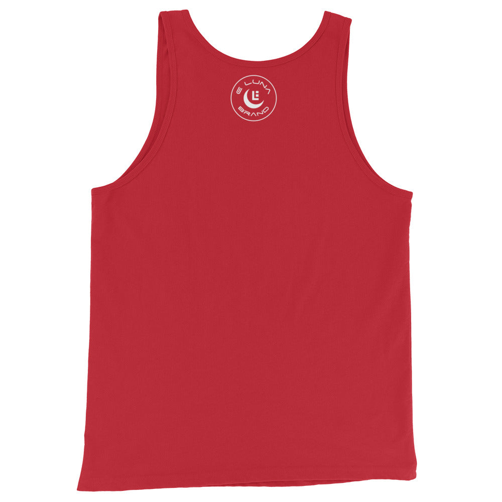 "SAN" Men’s Staple Tank Top | E Luna Brand CHOICE | 2 White Logos: Front & Outside Back Label