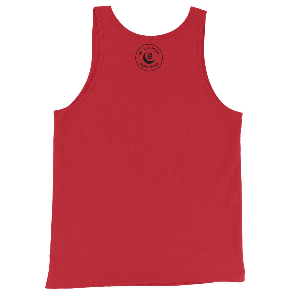"SAN" Men’s Staple Tank Top | E Luna Brand CHOICE | 2 Black Logos: Front Left & Outside Back Label