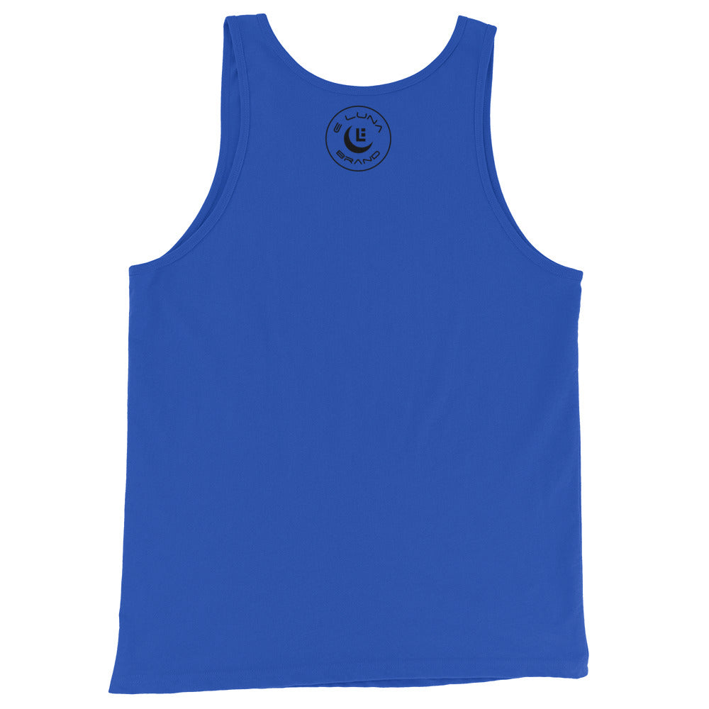 "SAN" Men’s Staple Tank Top | E Luna Brand CHOICE | 2 Black Logos: Front Left & Outside Back Label