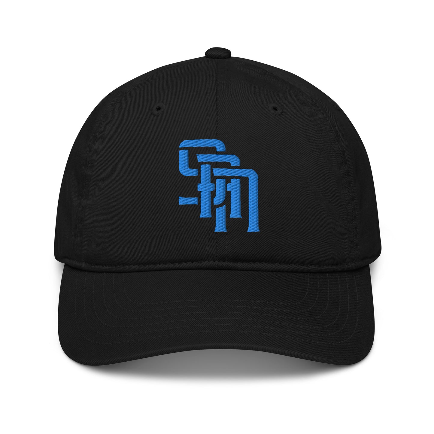 "SAN" Organic Baseball Cap | Econscious EC7000 | E Luna Brand ESSENTIAL Duocrest 2 Aqua/Teal Thread Logos: Front & Left