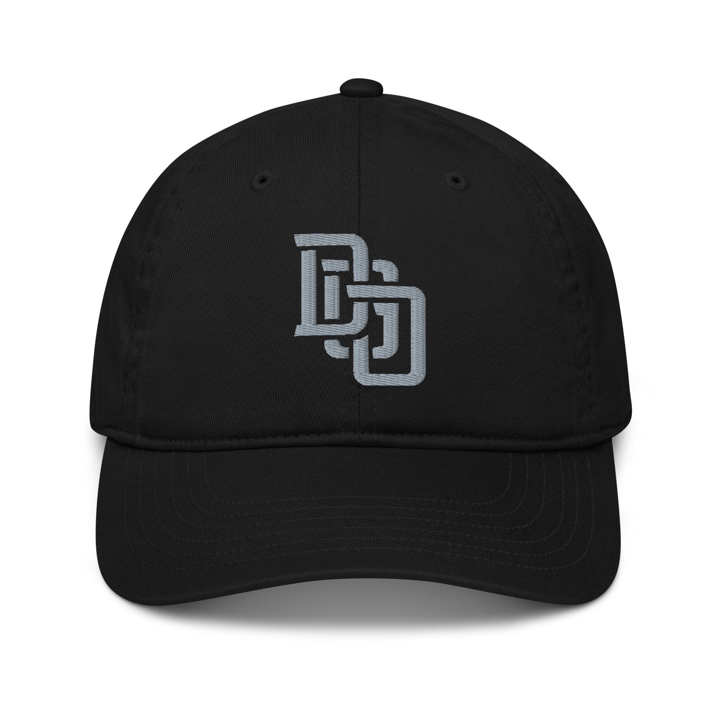 "DGO" Organic Baseball Cap | Econscious EC7000 | E Luna Brand ESSENTIAL Duocrest 2 Grey Thread Logos: Front & Left
