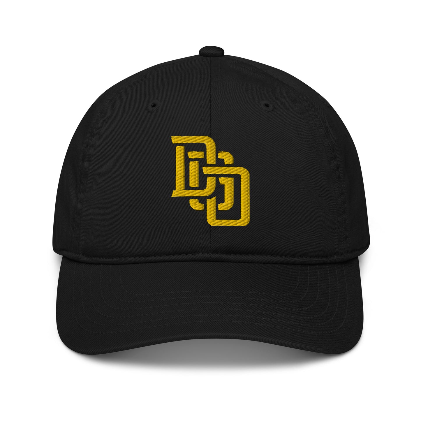 "DGO" Organic Baseball Cap | Econscious EC7000 | E Luna Brand ESSENTIAL Duocrest 2 Gold Thread Logos: Front & Left