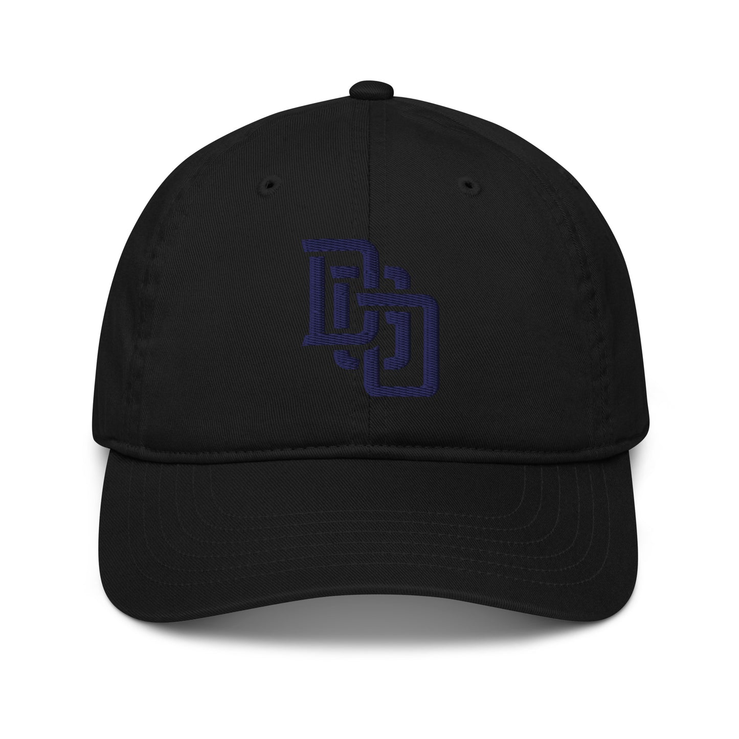 "DGO" Organic Baseball Cap | Econscious EC7000 | E Luna Brand ESSENTIAL Duocrest 2 Navy Thread Logos: Front & Left
