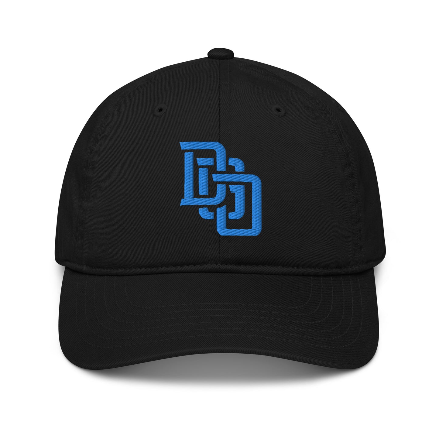 "DGO" Organic Baseball Cap | Econscious EC7000 | E Luna Brand ESSENTIAL Duocrest 2 Aqua/Teal Thread Logos: Front & Left