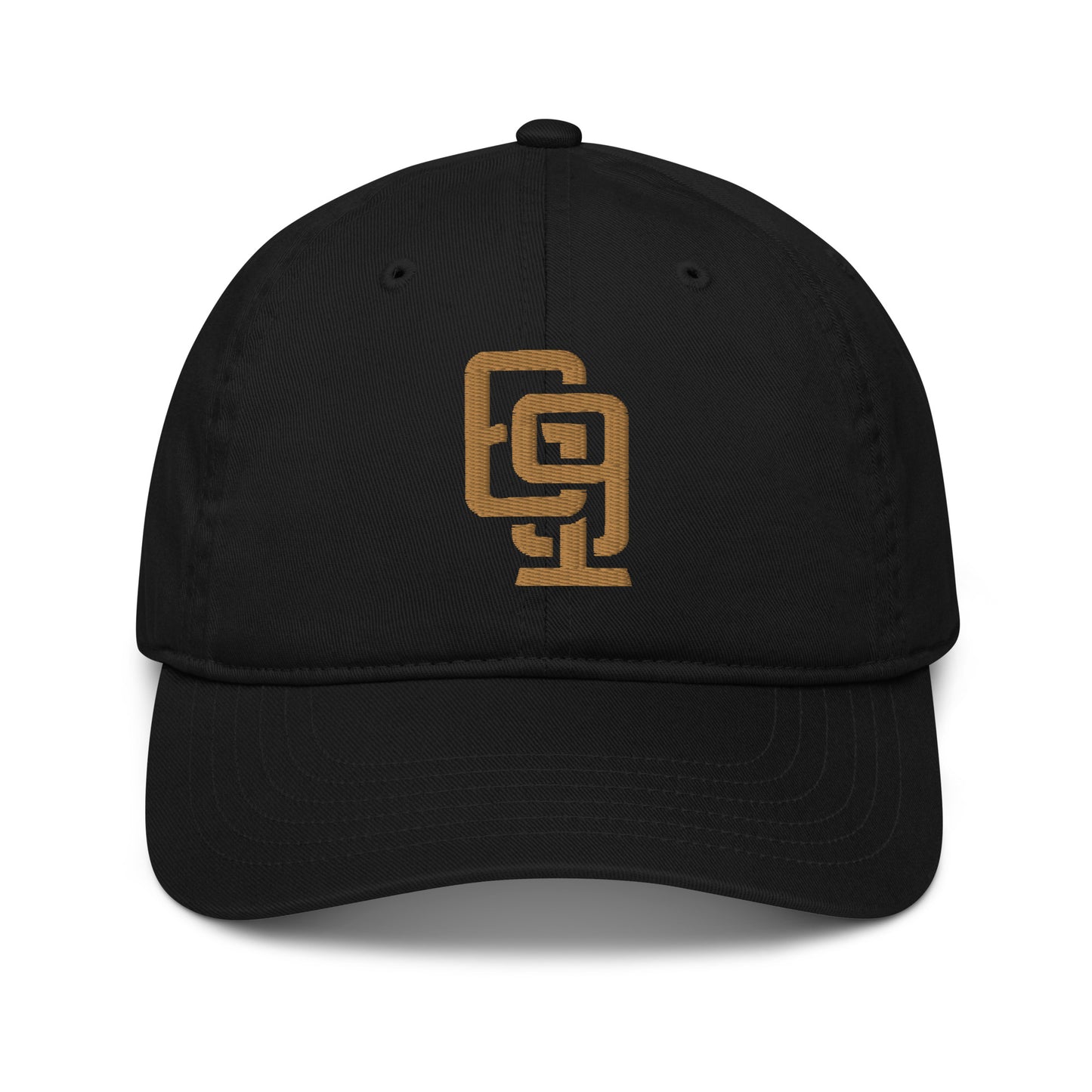 "619" Organic Baseball Cap | E Luna Brand ESSENTIAL | 2 Old Gold Thread Logos
