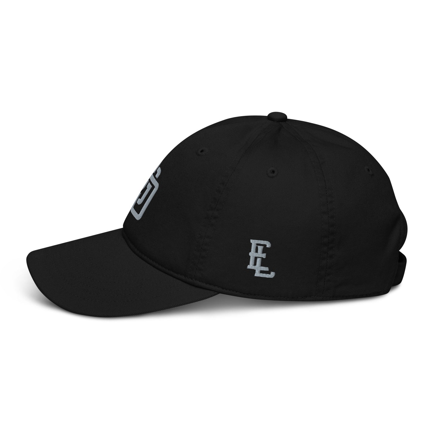 "DGO" Organic Baseball Cap | Econscious EC7000 | E Luna Brand ESSENTIAL Duocrest 2 Grey Thread Logos: Front & Left