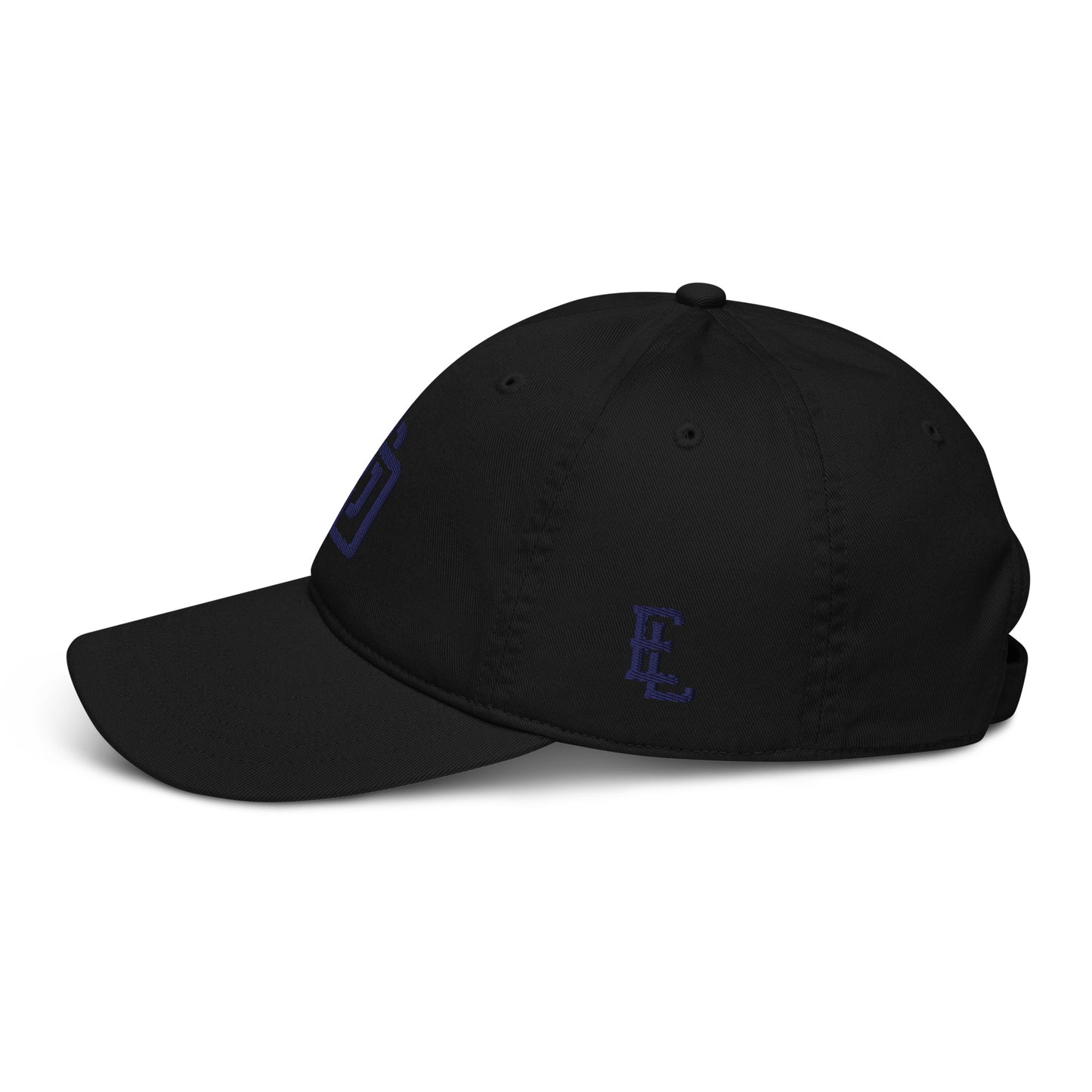 "DGO" Organic Baseball Cap | Econscious EC7000 | E Luna Brand ESSENTIAL Duocrest 2 Navy Thread Logos: Front & Left