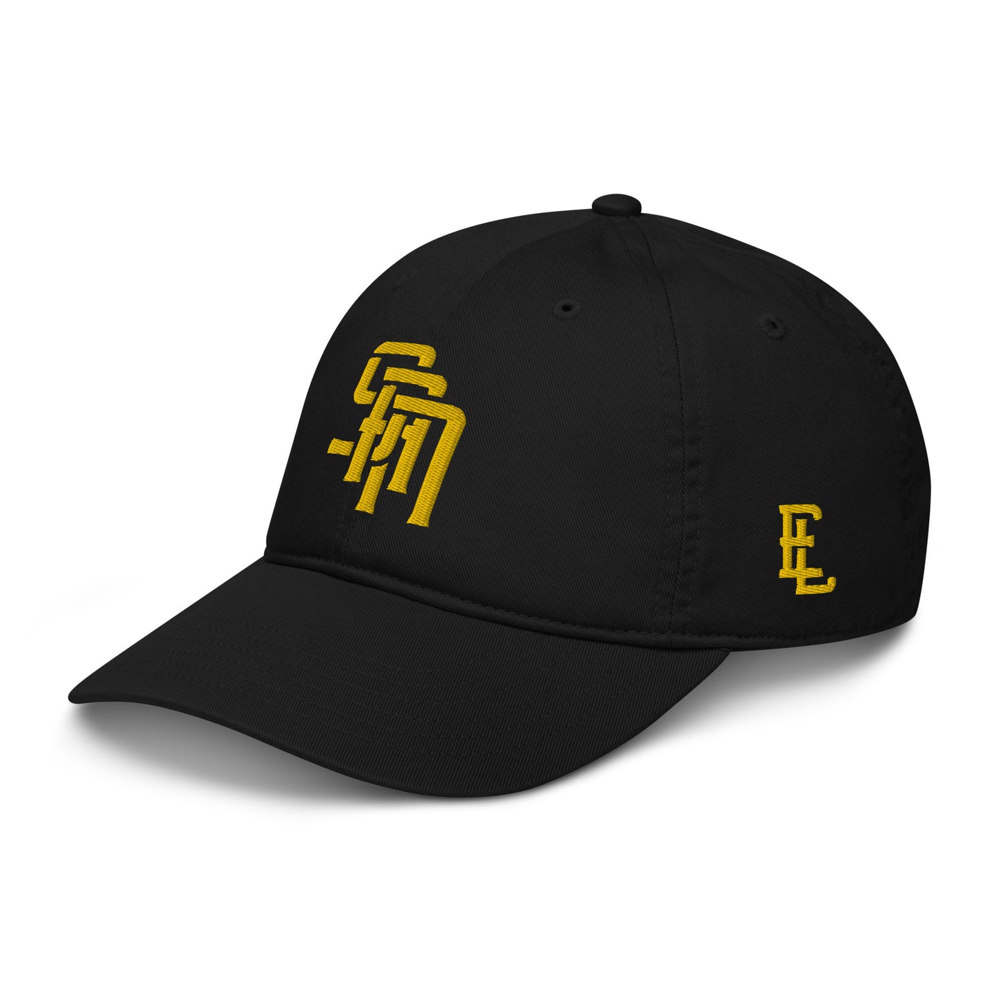 "SAN" Organic Baseball Cap | Econscious EC7000 | E Luna Brand ESSENTIAL Duocrest 2 Gold Thread Logos: Front & Left