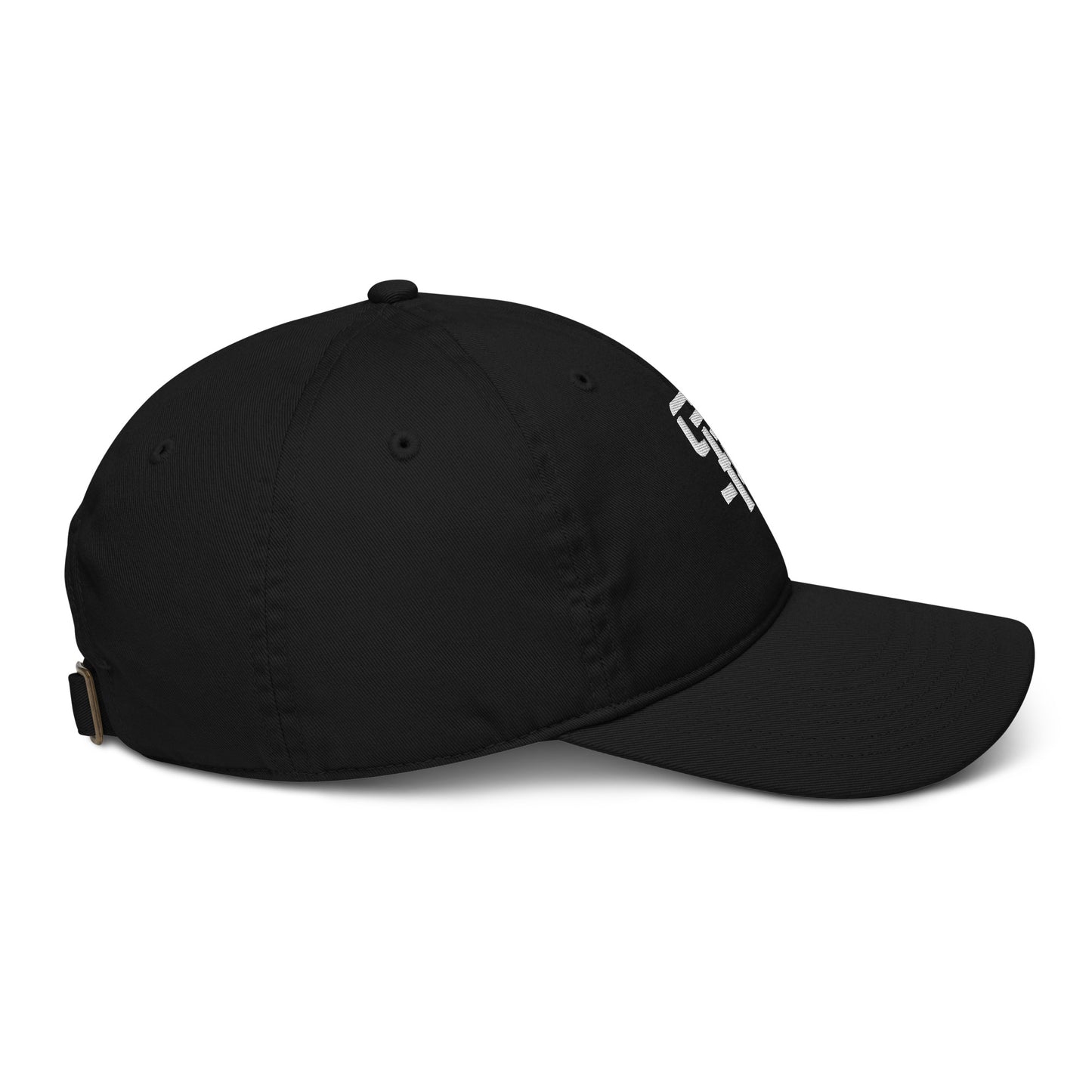 "SAN" Organic Baseball Cap | Econscious EC7000 | E Luna Brand ESSENTIAL Duocrest 2 White Thread Logos: Front & Left