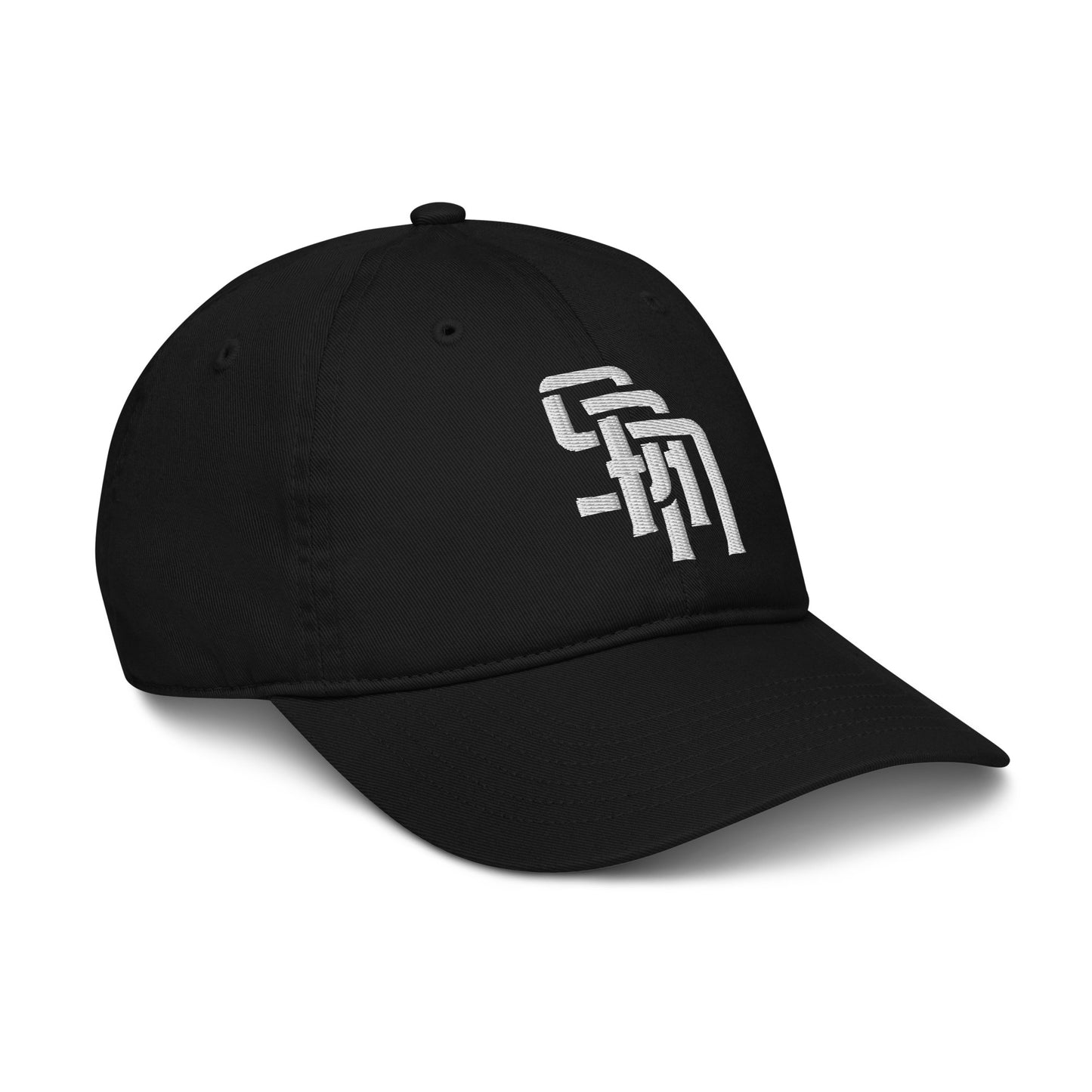 "SAN" Organic Baseball Cap | Econscious EC7000 | E Luna Brand ESSENTIAL Duocrest 2 White Thread Logos: Front & Left