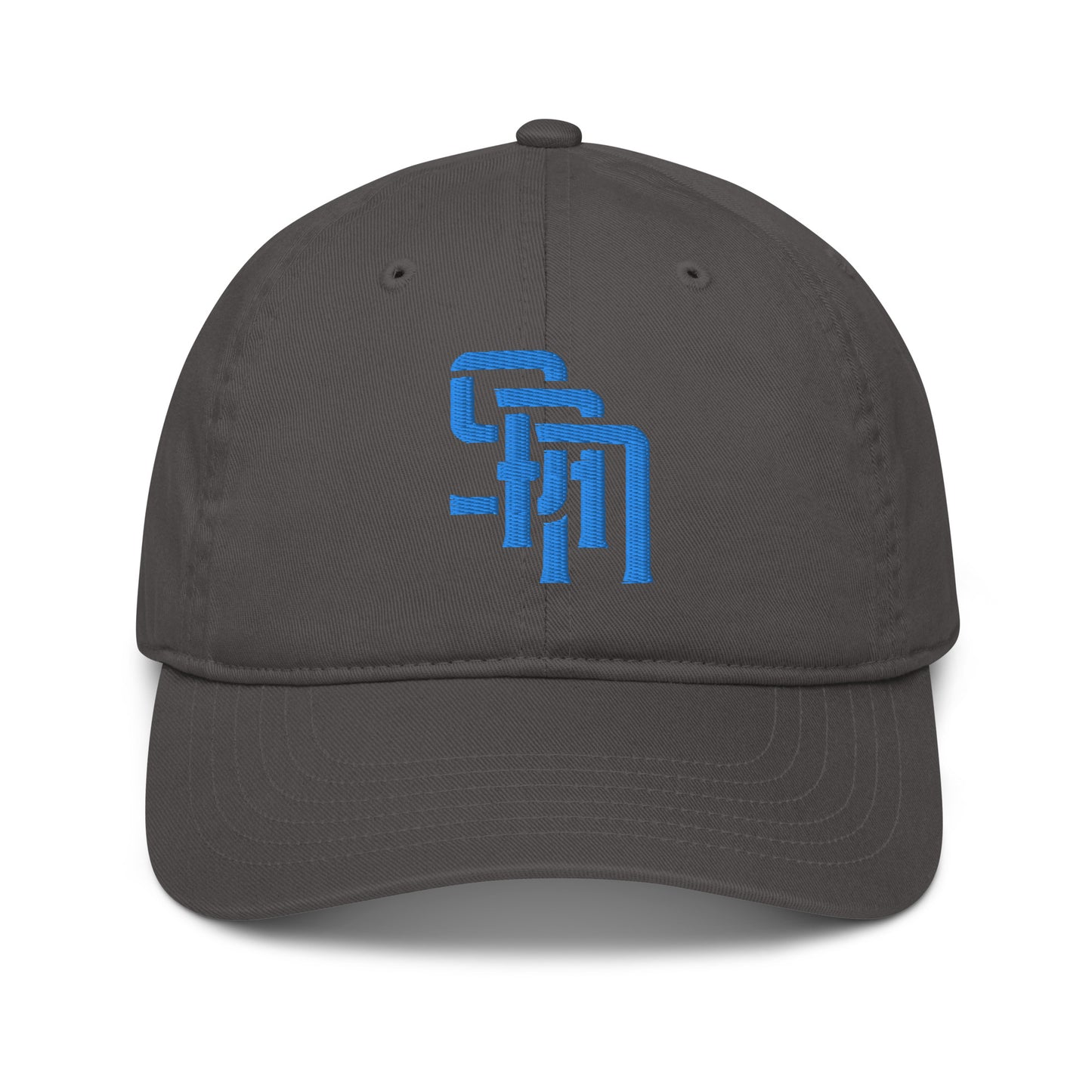 "SAN" Organic Baseball Cap | Econscious EC7000 | E Luna Brand ESSENTIAL Duocrest 2 Aqua/Teal Thread Logos: Front & Left