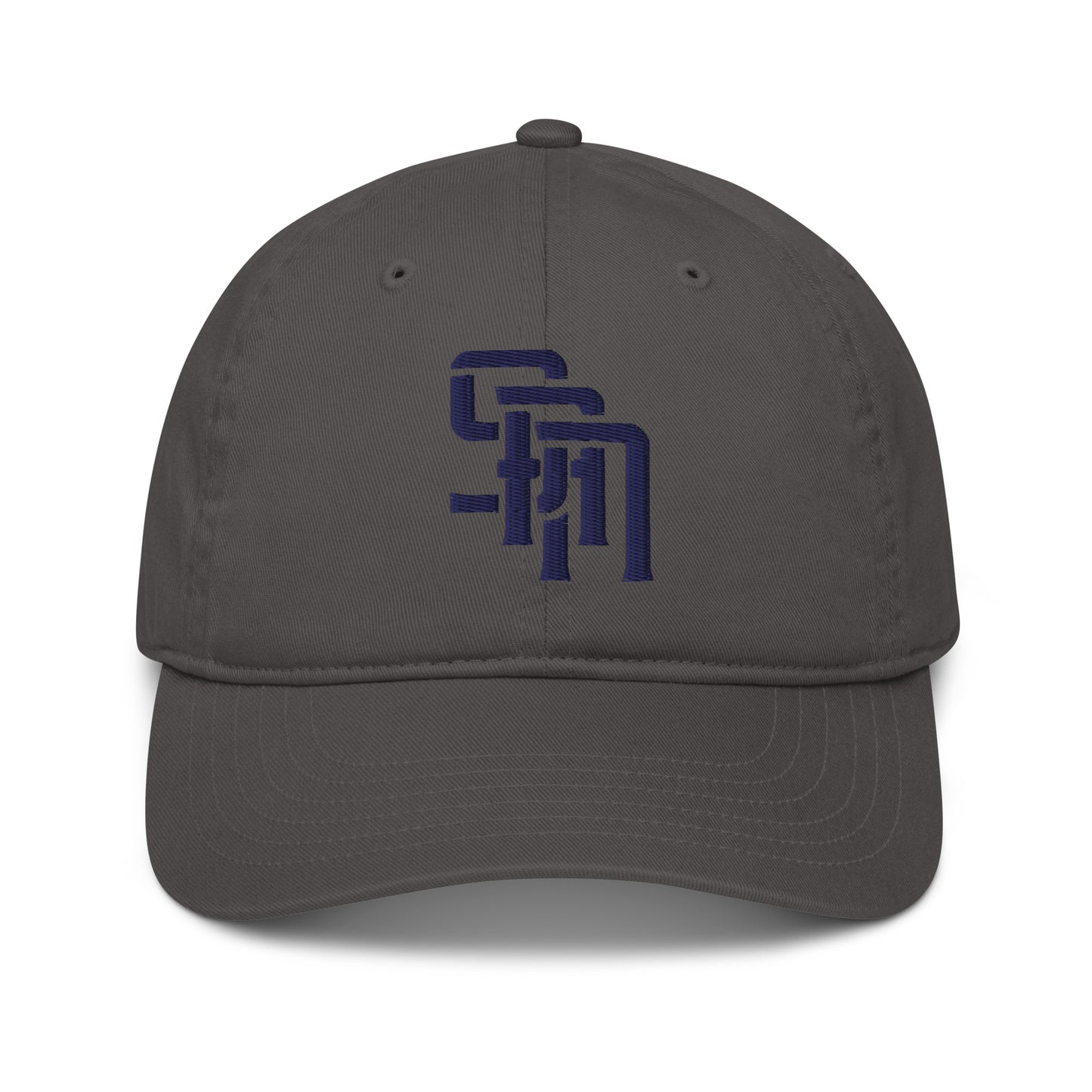 "SAN" Organic Baseball Cap | Econscious EC7000 | E Luna Brand ESSENTIAL Duocrest 2 Navy Thread Logos: Front & Left