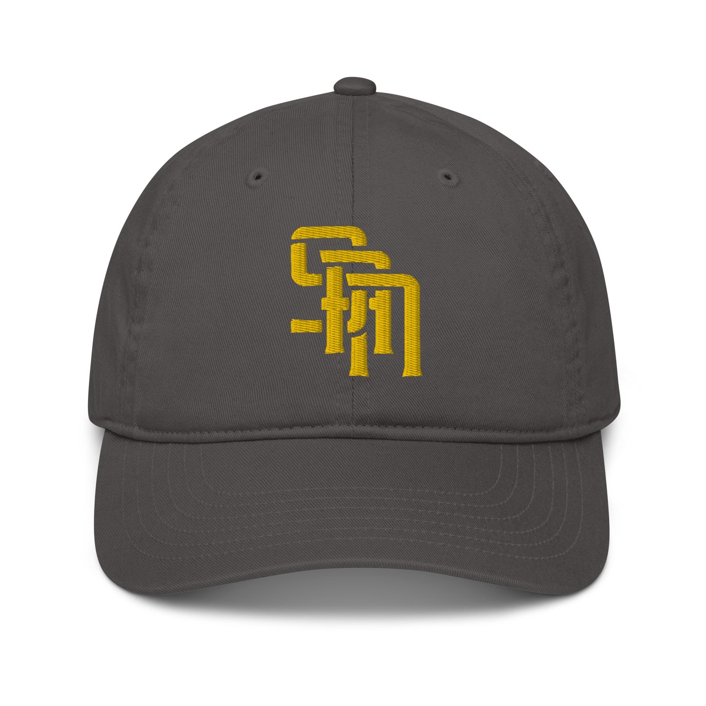 "SAN" Organic Baseball Cap | Econscious EC7000 | E Luna Brand ESSENTIAL Duocrest 2 Gold Thread Logos: Front & Left