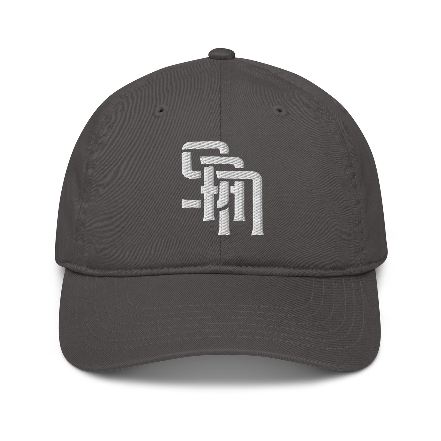 "SAN" Organic Baseball Cap | Econscious EC7000 | E Luna Brand ESSENTIAL Duocrest 2 White Thread Logos: Front & Left