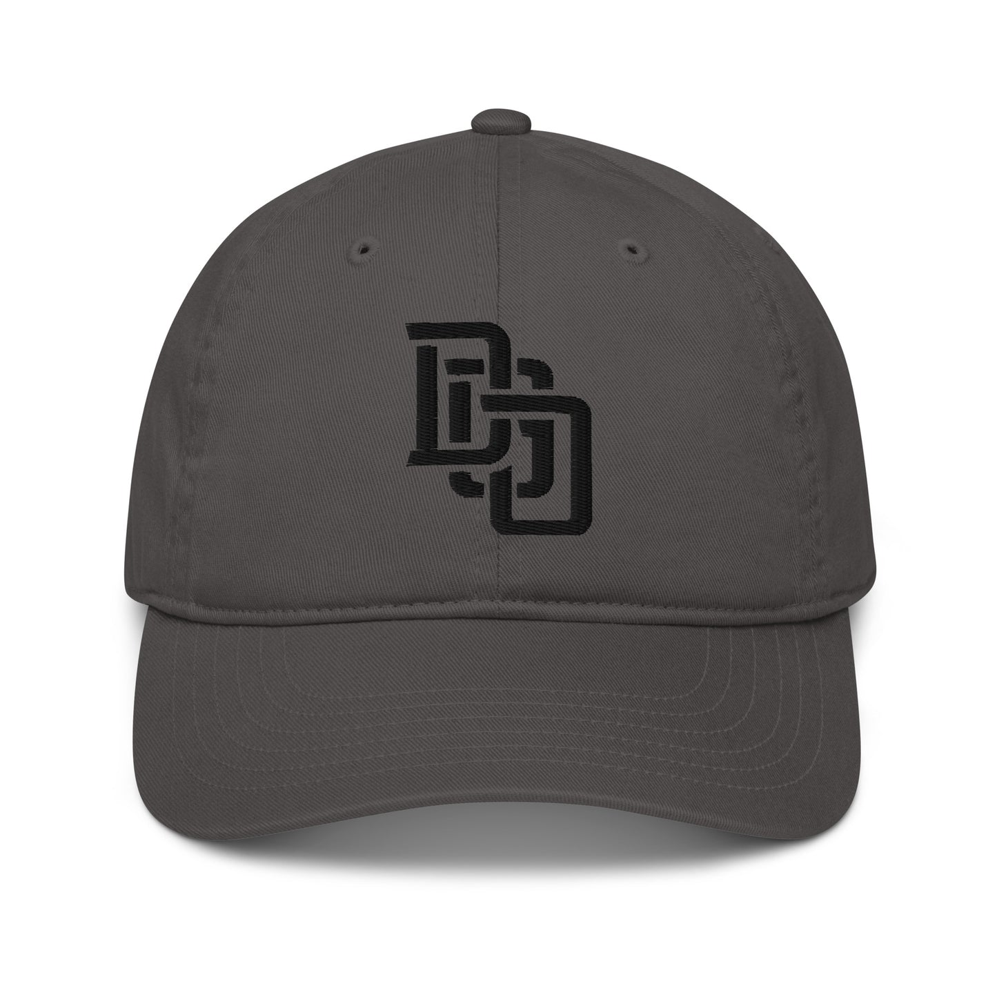 "DGO" Organic Baseball Cap | Econscious EC7000 | E Luna Brand ESSENTIAL Duocrest 2 Black Thread Logos: Front & Left