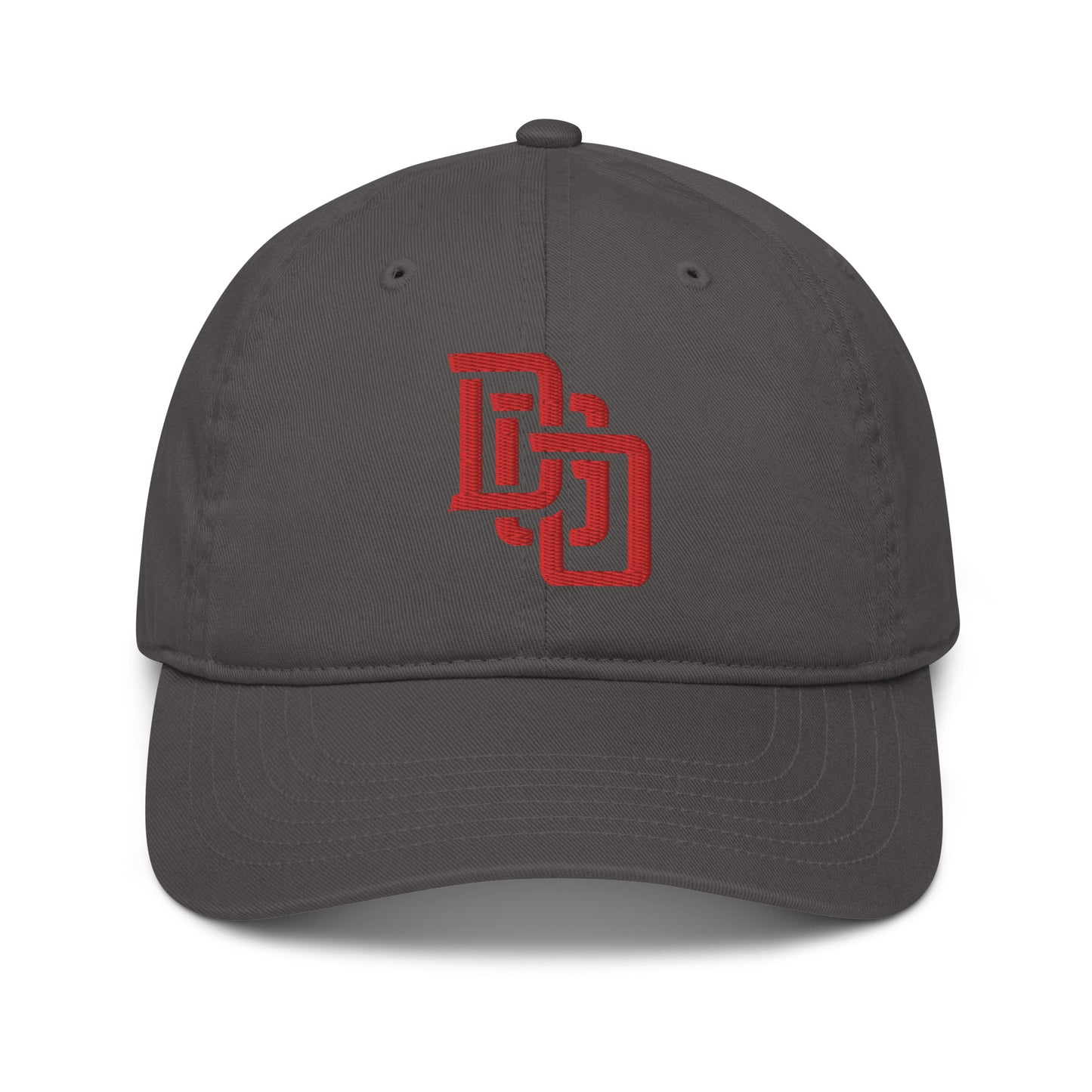 "DGO" Organic Baseball Cap | Econscious EC7000 | E Luna Brand ESSENTIAL Duocrest 2 Red Thread Logos: Front & Left