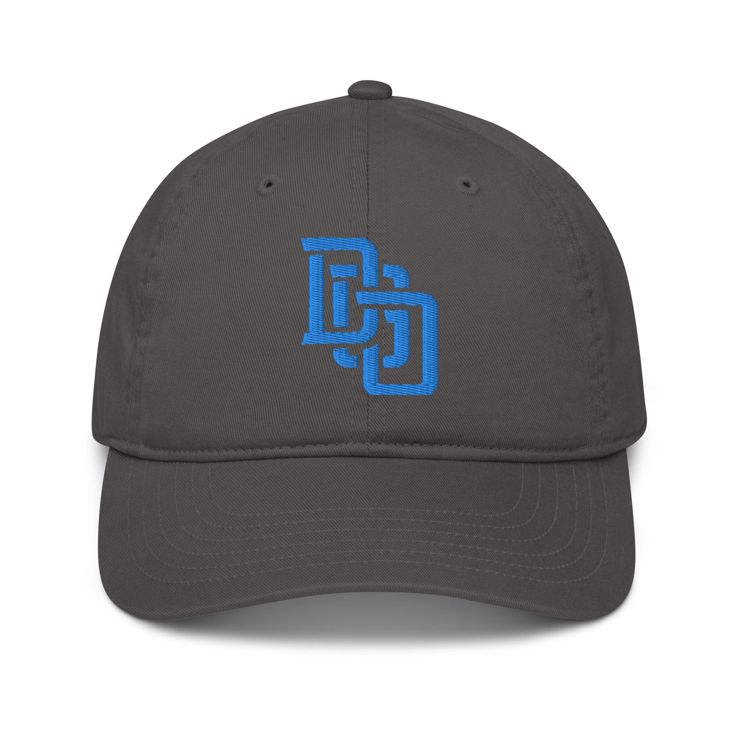 "DGO" Organic Baseball Cap | Econscious EC7000 | E Luna Brand ESSENTIAL Duocrest 2 Aqua/Teal Thread Logos: Front & Left