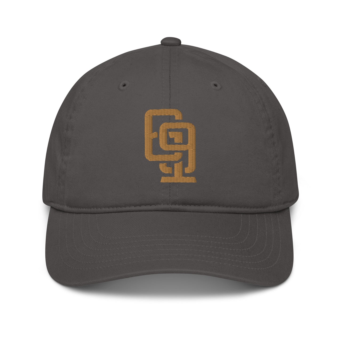 "619" Organic Baseball Cap | E Luna Brand ESSENTIAL | 2 Old Gold Thread Logos
